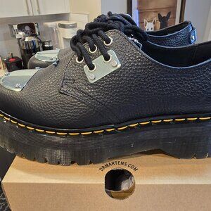 Dr Martens Quad Piercing Milled Napa Leather Black Platform Boots Size 10 NEW